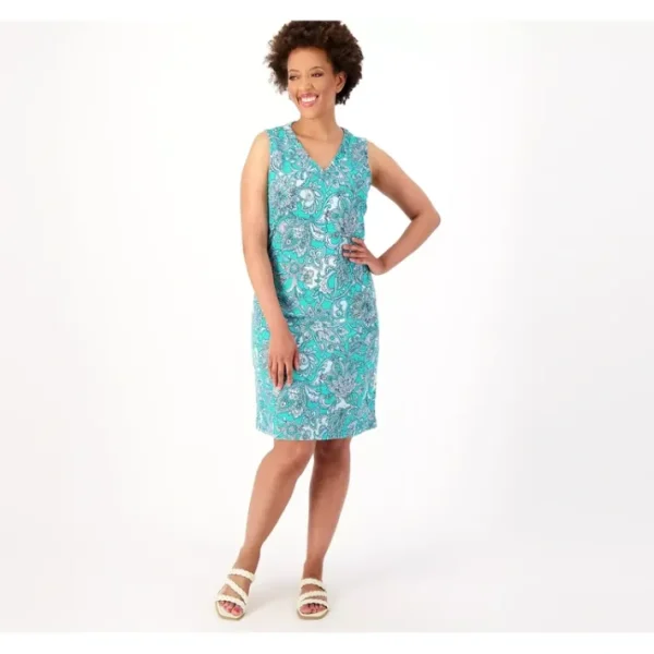 Dresses<Belle Beach by Kim Gravel Cabana Knit V-Neck Tank Dress - a world of fashionable women's clothing, including a wide selection of dresses and trendy accessories.