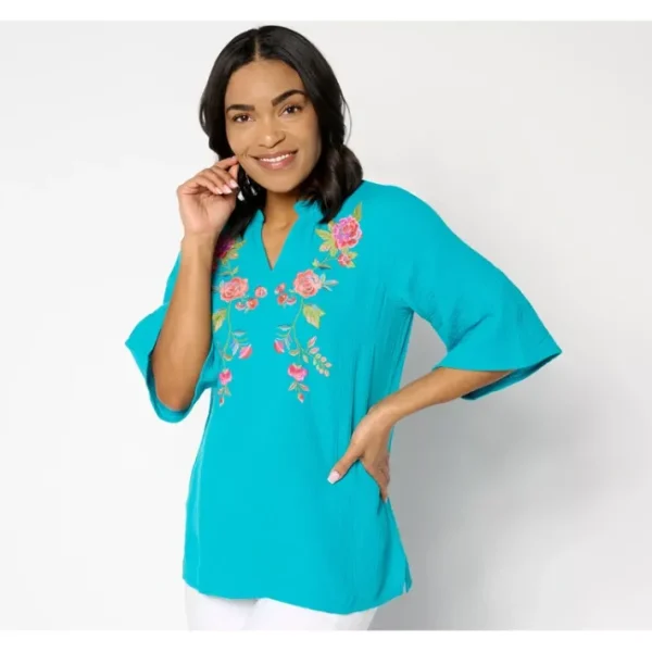 Shop All<Belle Beach by Kim Gravel Cotton Gauze Boho Blooms Top - a world of fashionable women's clothing, including a wide selection of dresses and trendy accessories.
