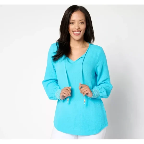 Shop All<Belle Beach by Kim Gravel Cotton Gauze Color Crush Smock Top - a world of fashionable women's clothing, including a wide selection of dresses and trendy accessories.