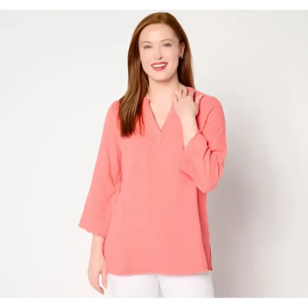 Shop All<Belle Beach by Kim Gravel Cotton Gauze Frayed Edge Tunic Top - a world of fashionable women's clothing, including a wide selection of dresses and trendy accessories.
