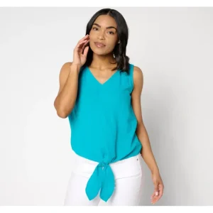 Dresses<Belle Beach by Kim Gravel Cotton Gauze Tie-Front Tank w/ Ruffle Trim - a world of fashionable women's clothing, including a wide selection of dresses and trendy accessories.