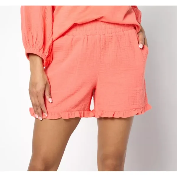 Shop All<Belle Beach by Kim Gravel Gauze 5" Shorts with Ruffle Trim - a world of fashionable women's clothing, including a wide selection of dresses and trendy accessories.