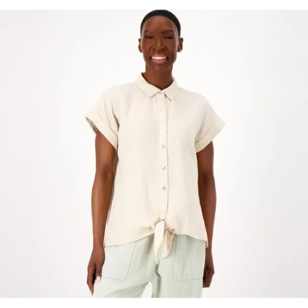 Shop All<Belle Beach by Kim Gravel Gauze Tie Front Top - a world of fashionable women's clothing, including a wide selection of dresses and trendy accessories.