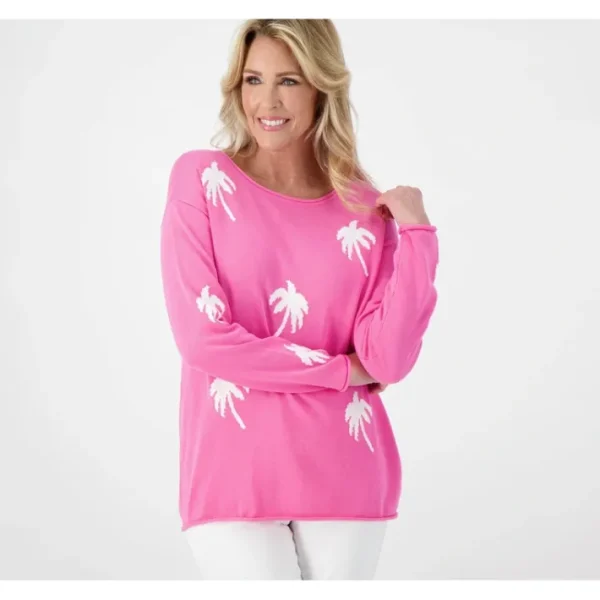 Shop All<Belle Beach by Kim Gravel Palm Sweater - a world of fashionable women's clothing, including a wide selection of dresses and trendy accessories.