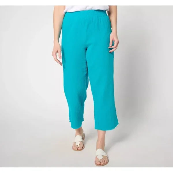 Shop All<Belle Beach by Kim Gravel Regular Cotton Gauze Frayed Pant - a world of fashionable women's clothing, including a wide selection of dresses and trendy accessories.