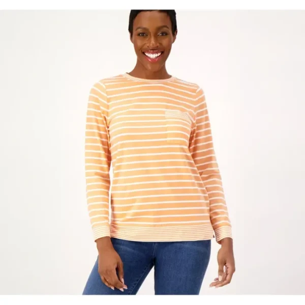 Shop All<Belle Beach by Kim Gravel Tripeluxe Knit Stripe Top With pocket - a world of fashionable women's clothing, including a wide selection of dresses and trendy accessories.