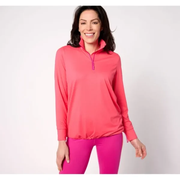 Shop All<Belle Body by Kim Gravel Bungee Trim Athletic Half Zip - a world of fashionable women's clothing, including a wide selection of dresses and trendy accessories.