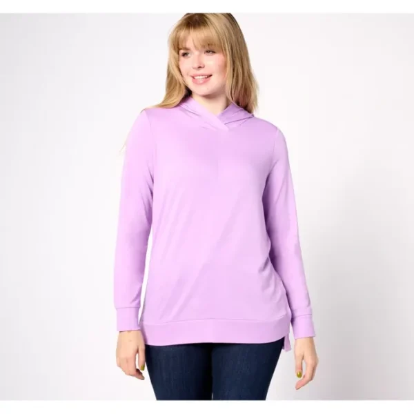 Shop All<Belle Body by Kim Gravel French Terry Hooded Side Snap Top - a world of fashionable women's clothing, including a wide selection of dresses and trendy accessories.