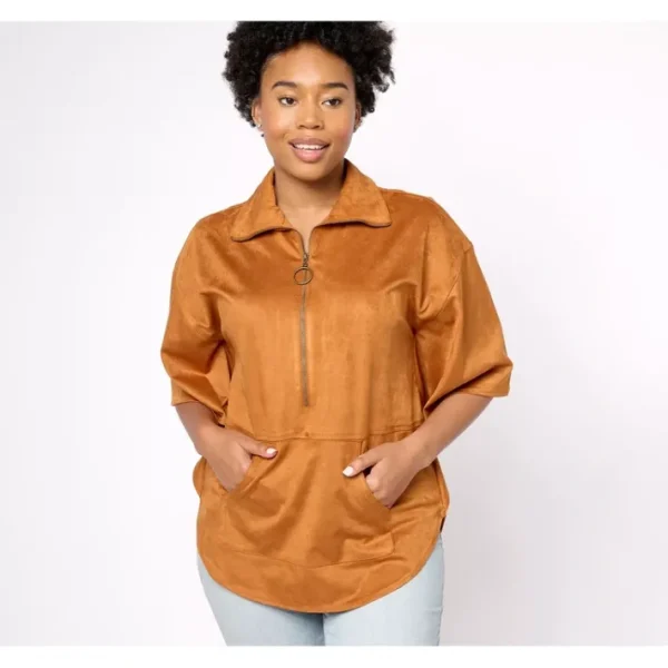 Shop All<Belle Boho by Kim Gravel Faux Suede Zip Front Retro Poncho - a world of fashionable women's clothing, including a wide selection of dresses and trendy accessories.