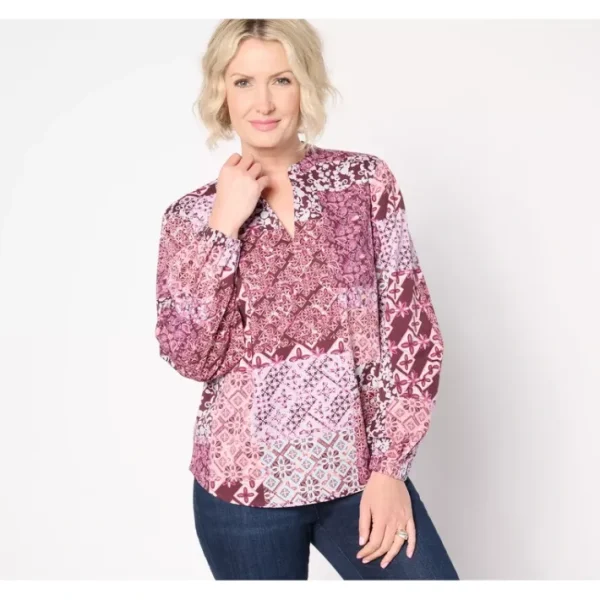 Shop All<Belle Boho by Kim Gravel Patchwork Luxe Poplin Blouse - a world of fashionable women's clothing, including a wide selection of dresses and trendy accessories.
