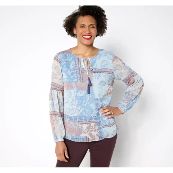 Shop All<Belle Boho by Kim Gravel Patchwork Peasant Blouse - a world of fashionable women's clothing, including a wide selection of dresses and trendy accessories.
