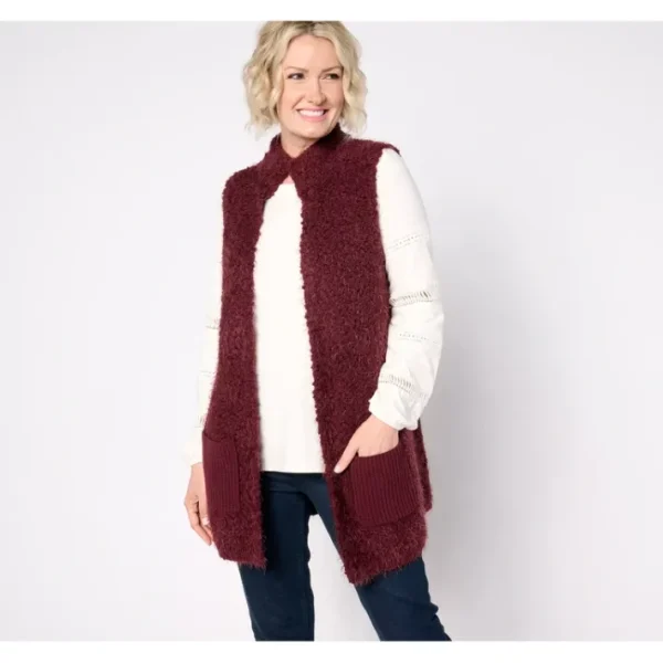 Shop All<Belle Boho by Kim Gravel Textured Boucle Sweater Vest w/Pockets - a world of fashionable women's clothing, including a wide selection of dresses and trendy accessories.
