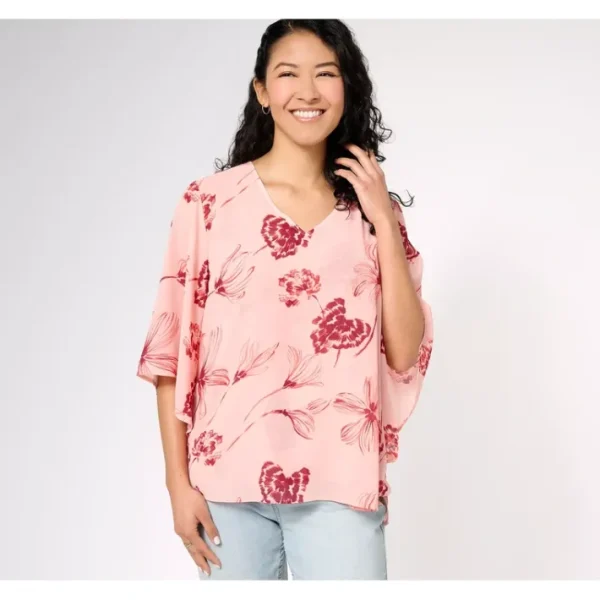 Shop All<Belle by Kim Gravel All A Flutter Double Chiffon Top - a world of fashionable women's clothing, including a wide selection of dresses and trendy accessories.
