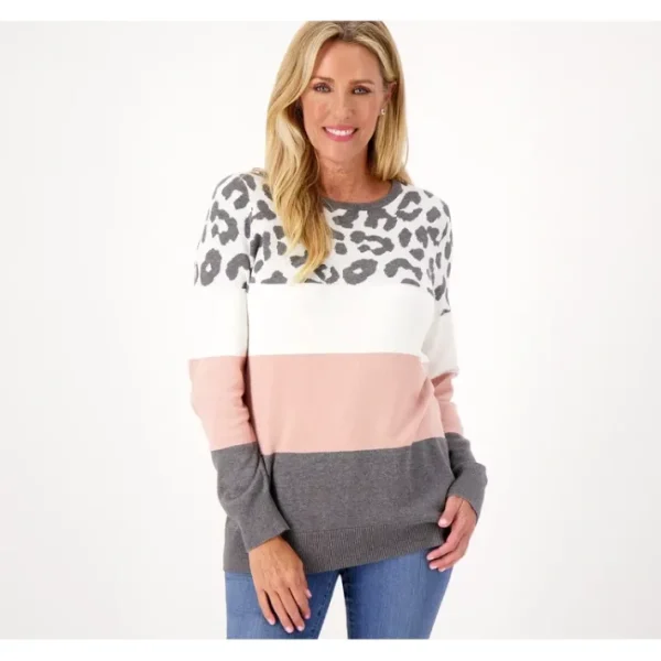 Shop All<Belle by Kim Gravel Animal Color Block Sweater - a world of fashionable women's clothing, including a wide selection of dresses and trendy accessories.