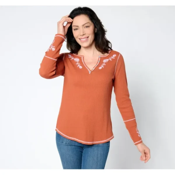 Shop All<Belle by Kim Gravel Baby Waffle Jacobean Floral Embroidered Top - a world of fashionable women's clothing, including a wide selection of dresses and trendy accessories.