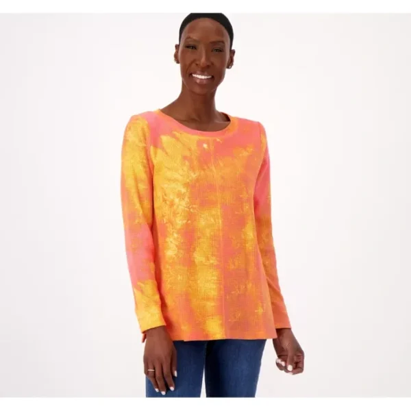 Shop All<Belle by Kim Gravel Baby Waffle Printed Tie-Dye Top - a world of fashionable women's clothing, including a wide selection of dresses and trendy accessories.