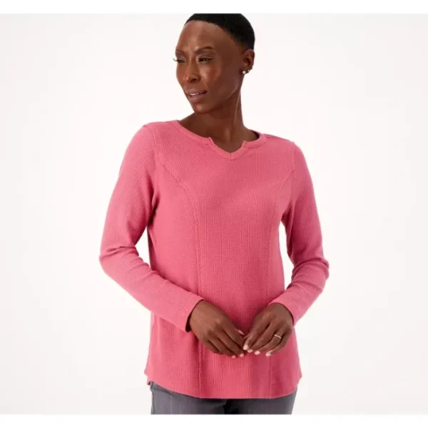 Shop All<Belle by Kim Gravel Baby Waffle Raw Edge Seamed Top - a world of fashionable women's clothing, including a wide selection of dresses and trendy accessories.