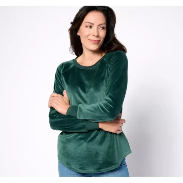 Shop All<Belle by Kim Gravel Belleour Raglan Sweatshirt - a world of fashionable women's clothing, including a wide selection of dresses and trendy accessories.