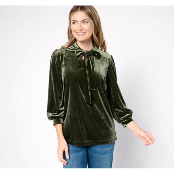 Shop All<Belle by Kim Gravel Bellevet Tie Front Blouson Sleeve Top - a world of fashionable women's clothing, including a wide selection of dresses and trendy accessories.