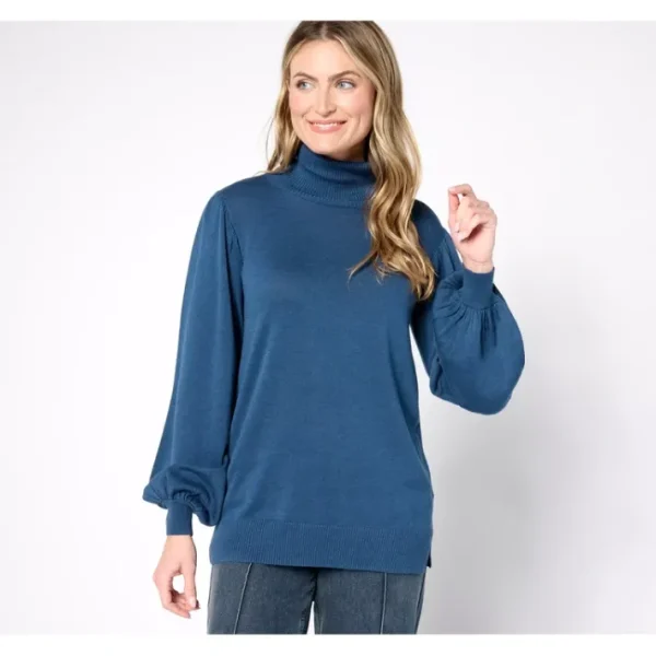 Shop All<Belle by Kim Gravel Blouson Sleeve Turtleneck Sweater - a world of fashionable women's clothing, including a wide selection of dresses and trendy accessories.