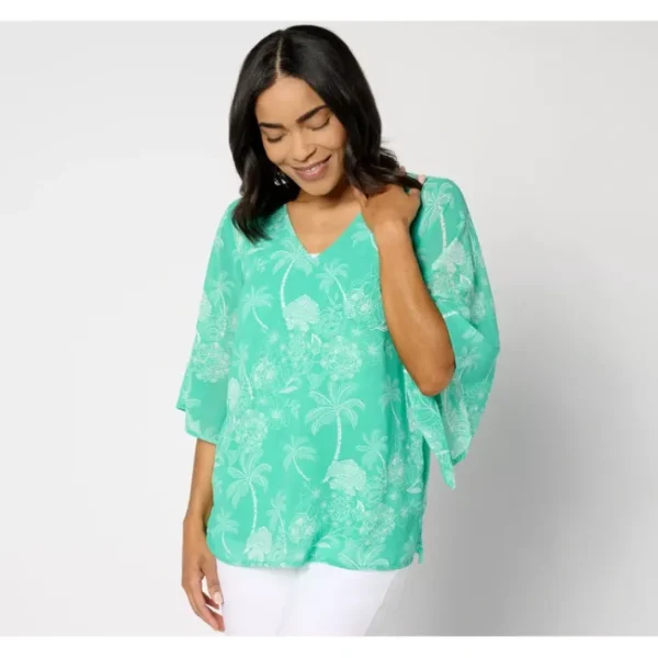Shop All<Belle by Kim Gravel Caribbean Dream Double Chiffon Blouse - a world of fashionable women's clothing, including a wide selection of dresses and trendy accessories.