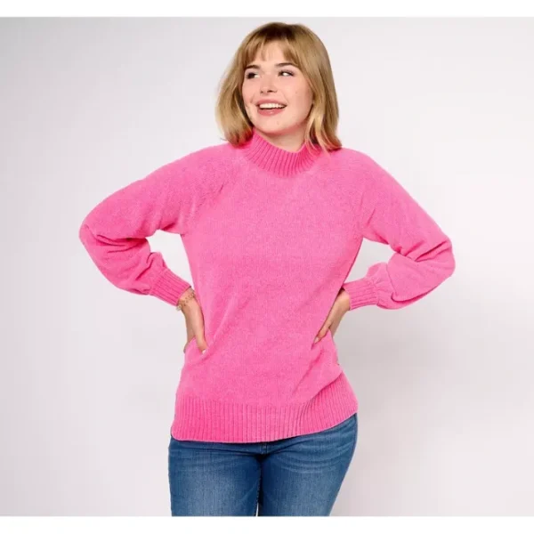 Shop All<Belle by Kim Gravel Chenille Raglan Mock Neck Sweater - a world of fashionable women's clothing, including a wide selection of dresses and trendy accessories.