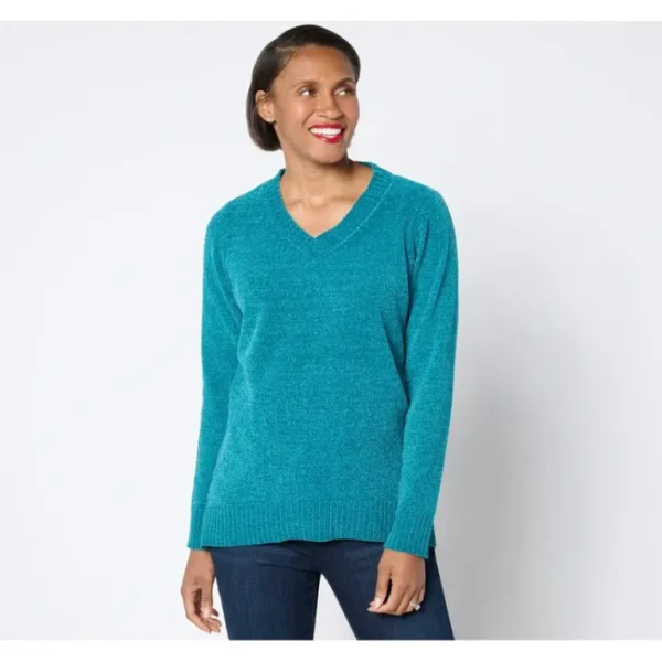 Shop All<Belle by Kim Gravel Chenille V Neck High Low Sweater - a world of fashionable women's clothing, including a wide selection of dresses and trendy accessories.