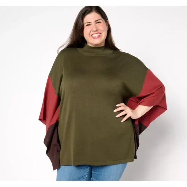 Shop All<Belle by Kim Gravel Color Block Poncho Sweater - a world of fashionable women's clothing, including a wide selection of dresses and trendy accessories.