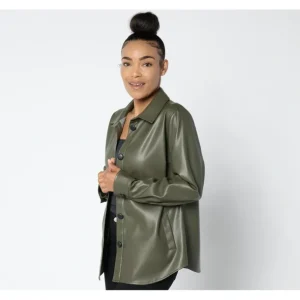 Belle by Kim Gravel Faux Leather Black Button Shacket - a world of fashionable women's clothing, including a wide selection of dresses and trendy accessories.> Coats