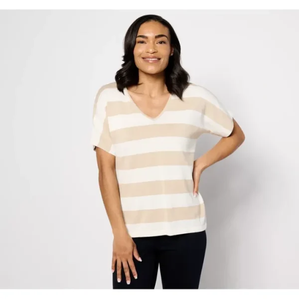 Shop All<Belle by Kim Gravel Feelin' Yachty Striped Waffle Knit Sweater - a world of fashionable women's clothing, including a wide selection of dresses and trendy accessories.