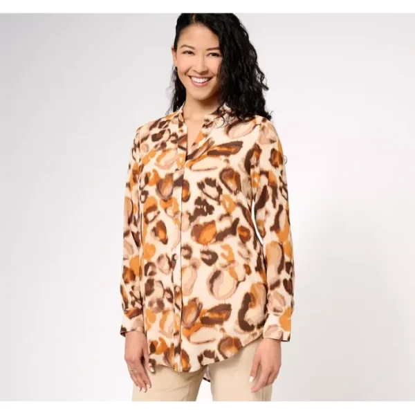 Shop All<Belle by Kim Gravel Feminine Wild Button Front Chiffon Blouse - a world of fashionable women's clothing, including a wide selection of dresses and trendy accessories.