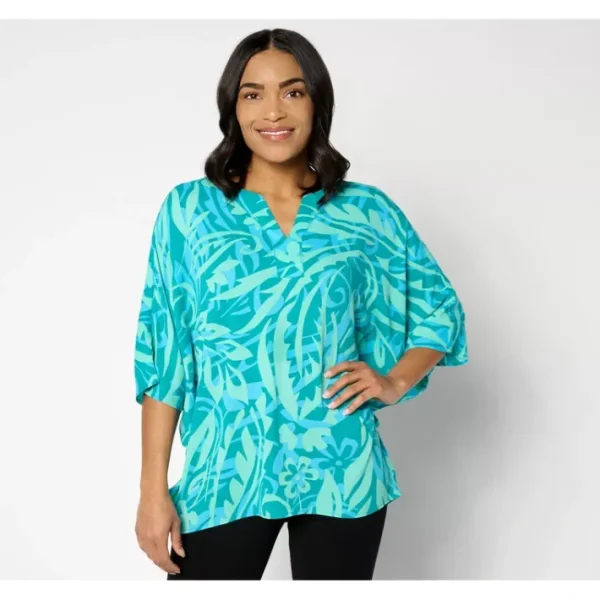Shop All<Belle by Kim Gravel Flirty Floral Split Neck Poncho - a world of fashionable women's clothing, including a wide selection of dresses and trendy accessories.