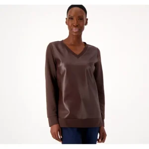 Belle by Kim Gravel French Terry and Faux Leather Top - a world of fashionable women's clothing, including a wide selection of dresses and trendy accessories.> Hat