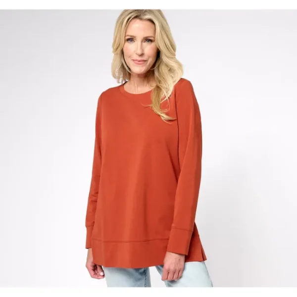 Shop All<Belle by Kim Gravel French Terry Long Sleeve Sweatshirt - a world of fashionable women's clothing, including a wide selection of dresses and trendy accessories.