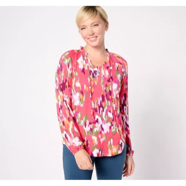Shop All<Belle by Kim Gravel Fresh Start Abstract Print Knit Blouse - a world of fashionable women's clothing, including a wide selection of dresses and trendy accessories.