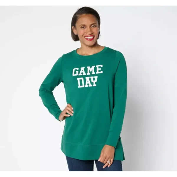 Shop All<Belle by Kim Gravel Game Day Top with Side Slits - a world of fashionable women's clothing, including a wide selection of dresses and trendy accessories.