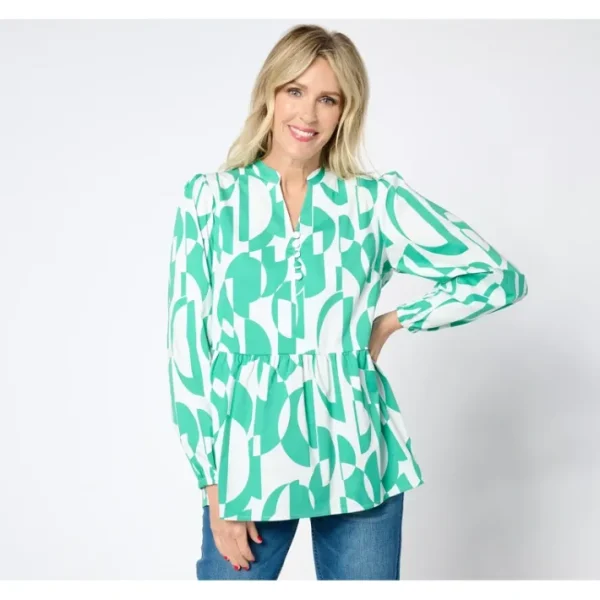 Shop All<Belle by Kim Gravel Geo Goddess Blouse - a world of fashionable women's clothing, including a wide selection of dresses and trendy accessories.