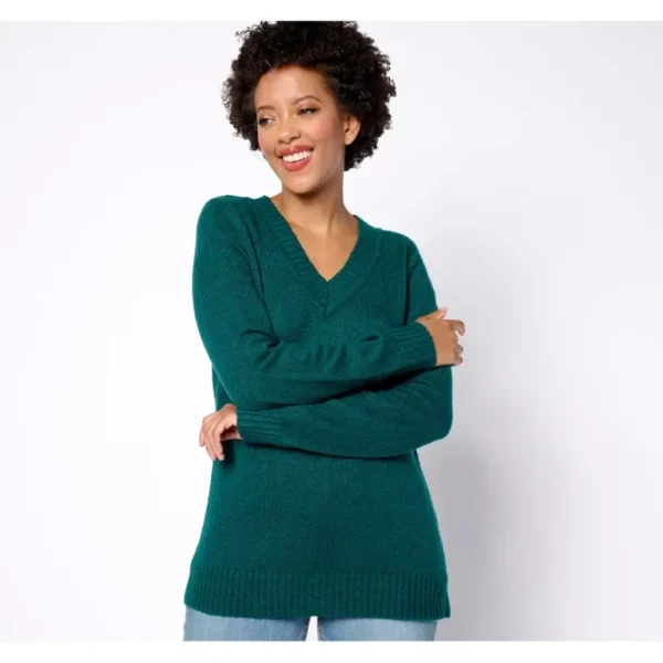 Belle by Kim Gravel Lets Get Cozy Solid V-Neck Sweater - a world of fashionable women's clothing, including a wide selection of dresses and trendy accessories.> Hat