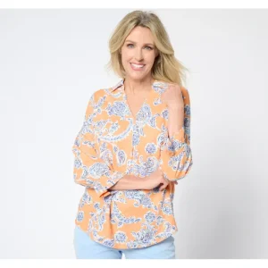 Dresses<Belle by Kim Gravel Linen Rayon True Blue Popover Blouse - a world of fashionable women's clothing, including a wide selection of dresses and trendy accessories.