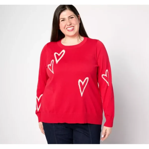 Shop All<Belle By Kim Gravel Love Yourself Textured Heart Sweater - a world of fashionable women's clothing, including a wide selection of dresses and trendy accessories.