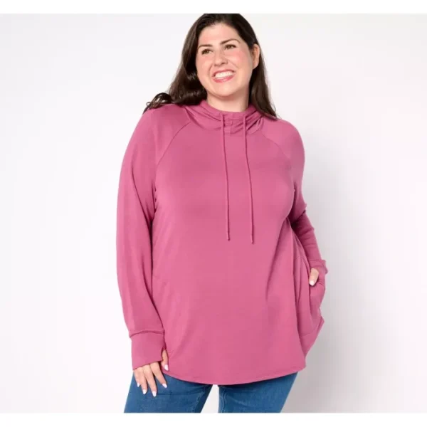 Shop All<Belle by Kim Gravel MegaModal Funnel Neck Raglan Hoodie - a world of fashionable women's clothing, including a wide selection of dresses and trendy accessories.