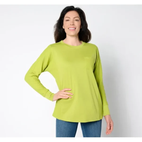 Shop All<Belle by Kim Gravel Mixed Media Waffle Jersey Slouchy Top - a world of fashionable women's clothing, including a wide selection of dresses and trendy accessories.