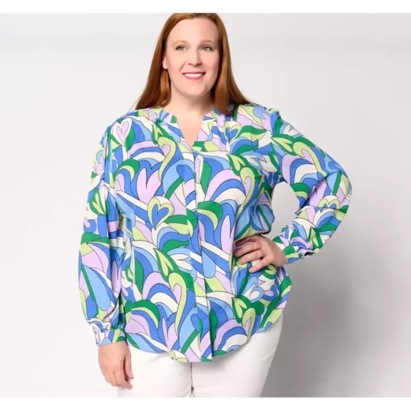 Shop All<Belle by Kim Gravel Mod Amore Split V-Neck Blouse - a world of fashionable women's clothing, including a wide selection of dresses and trendy accessories.