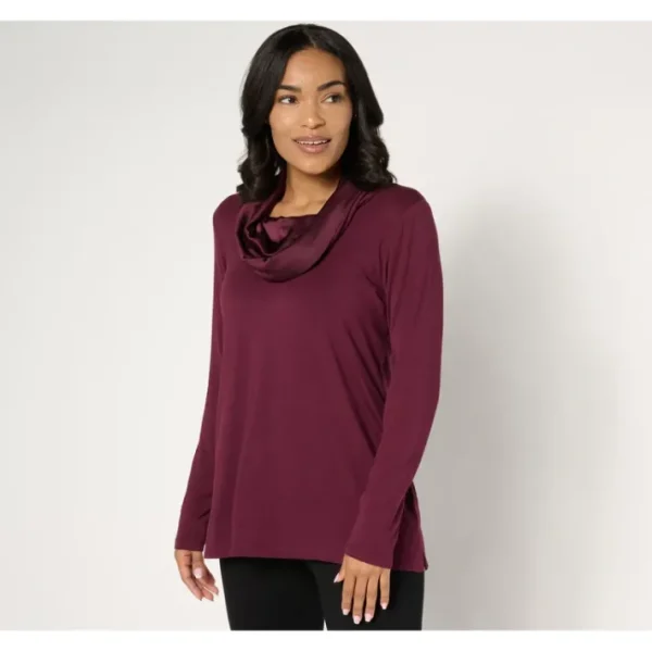 Shop All<Belle by Kim Gravel Modal Spandex Sateen Cowl Neck Top - a world of fashionable women's clothing, including a wide selection of dresses and trendy accessories.