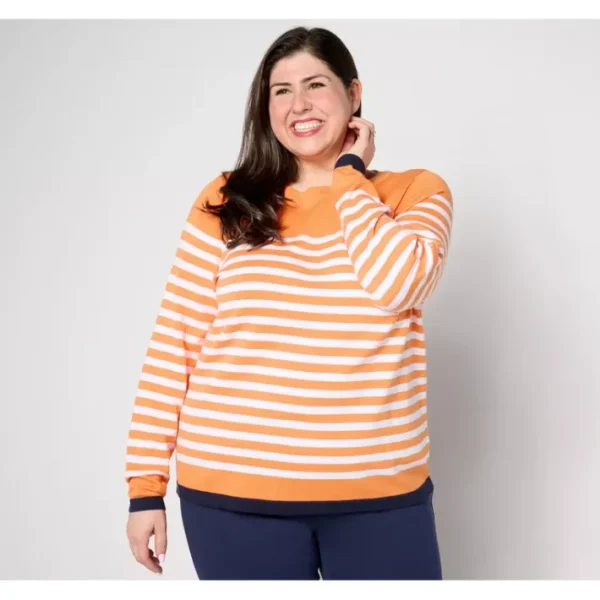 Shop All<Belle by Kim Gravel Nautical Stripe Sweater with Pop Hem - a world of fashionable women's clothing, including a wide selection of dresses and trendy accessories.