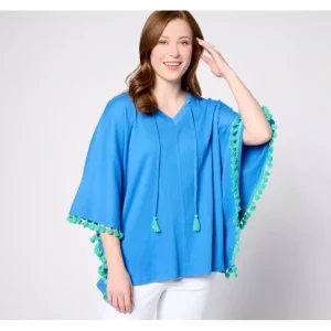 Belle by Kim Gravel Packabelle Take Me Away Tassel Trim Poncho - a world of fashionable women's clothing, including a wide selection of dresses and trendy accessories.> Hat