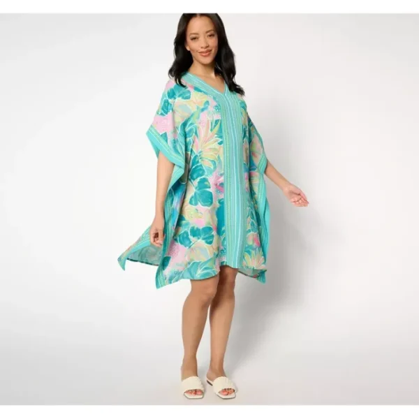 Dresses<Belle by Kim Gravel Paradisio Border Print Caftan Dress - a world of fashionable women's clothing, including a wide selection of dresses and trendy accessories.