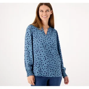Belle by Kim Gravel Pearly Dot Split Neck Blouse - a world of fashionable women's clothing, including a wide selection of dresses and trendy accessories.> Hat