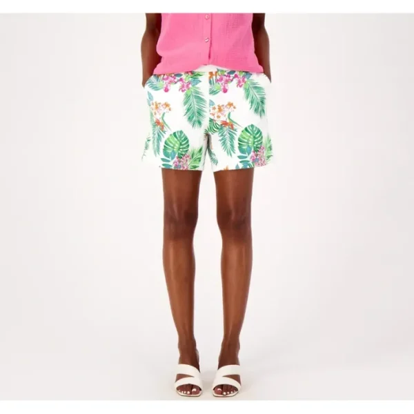 Shop All<Belle by Kim Gravel Perfect Pique Tropic 5" Shorts - a world of fashionable women's clothing, including a wide selection of dresses and trendy accessories.