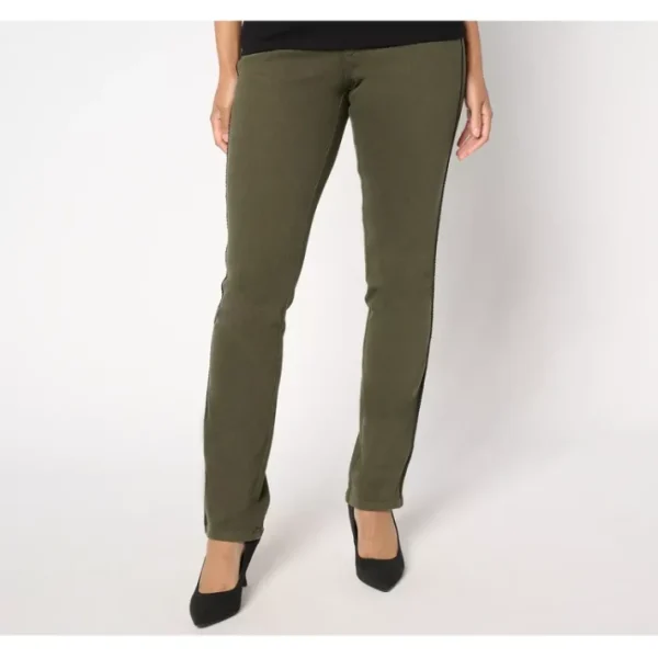 Shop All<Belle by Kim Gravel Pet Flexibelle Braided Trim Straight Jean - a world of fashionable women's clothing, including a wide selection of dresses and trendy accessories.